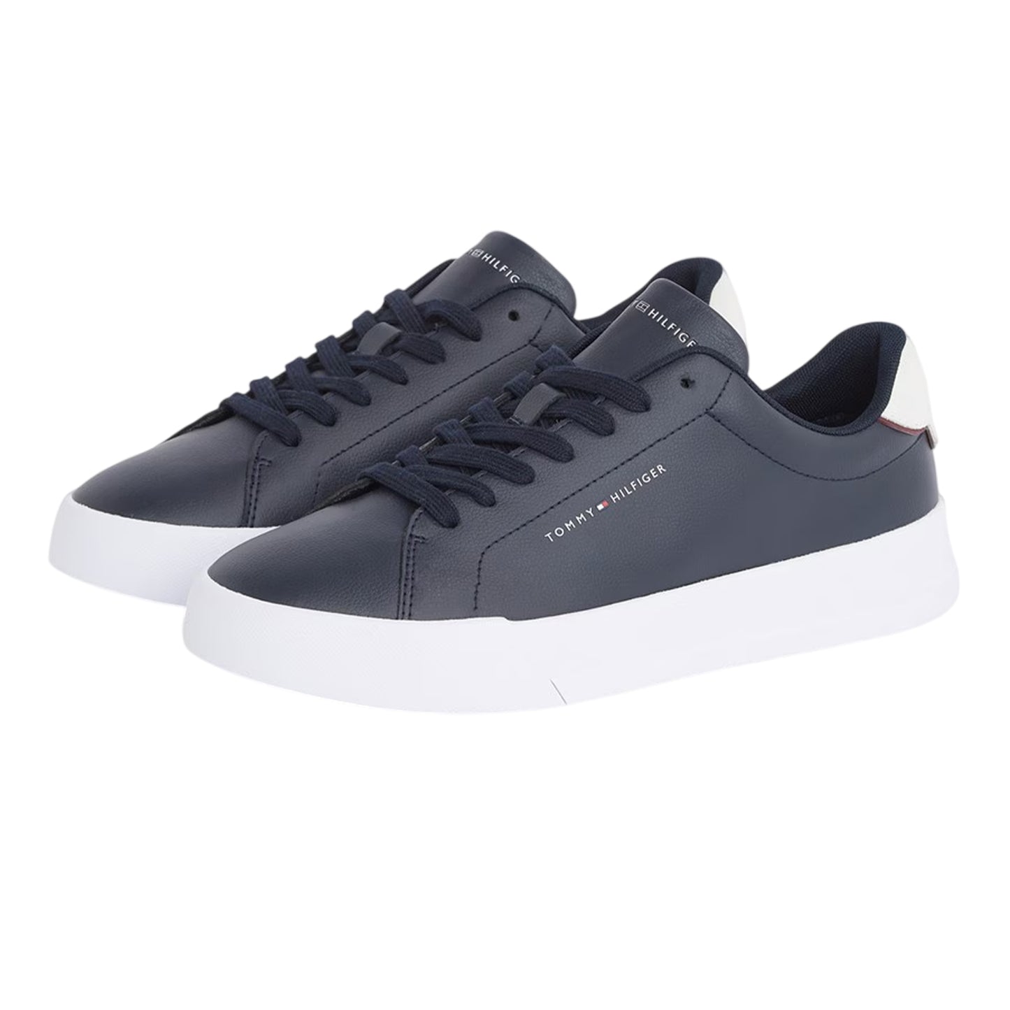 Navy-White - Lifestyle - Tommy Hilfiger Mens Pebble Grain Court Leather Trainers