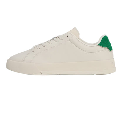 Off White-Green - Back - Tommy Hilfiger Mens Pebble Grain Court Leather Trainers