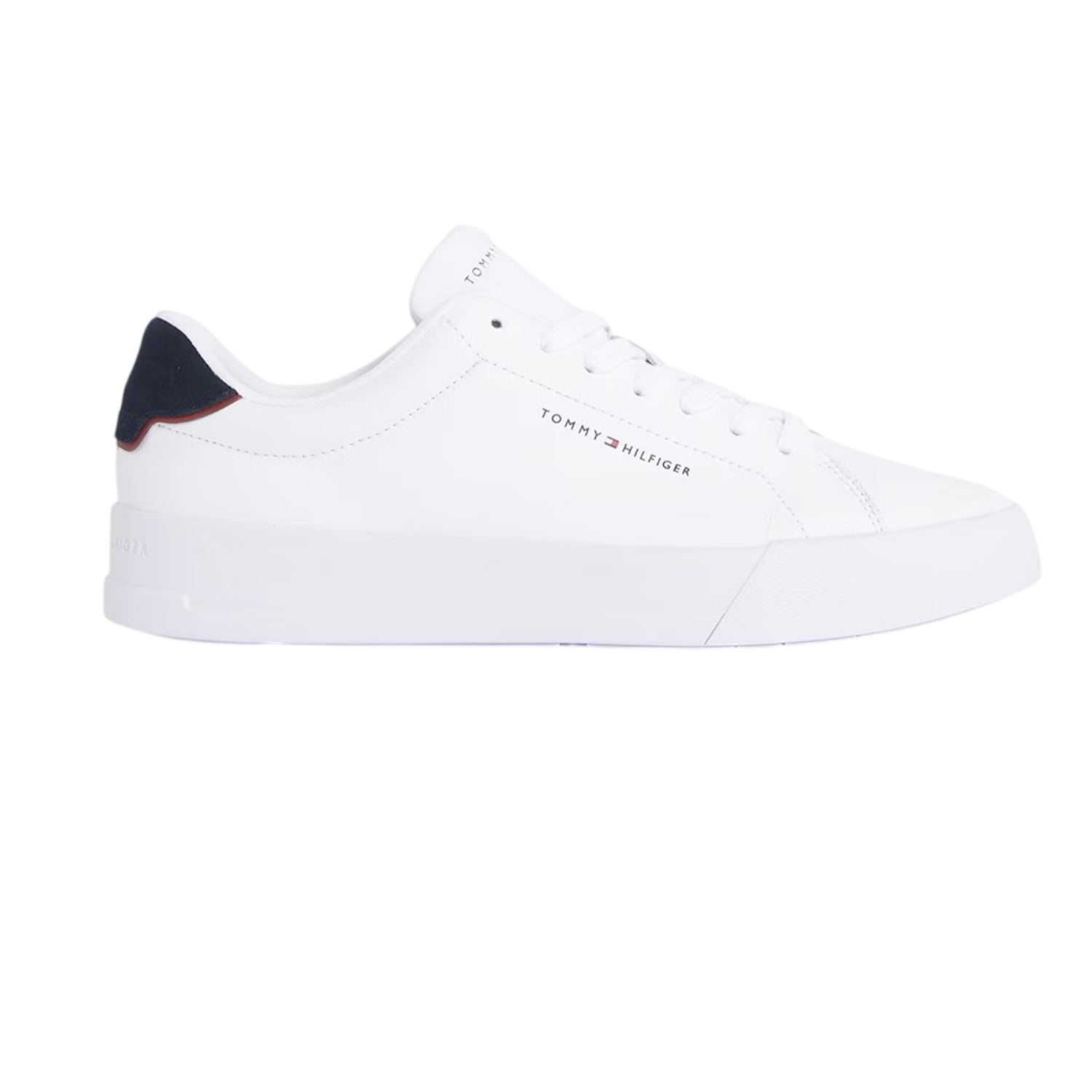 White-Navy - Front - Tommy Hilfiger Mens Pebble Grain Court Leather Trainers