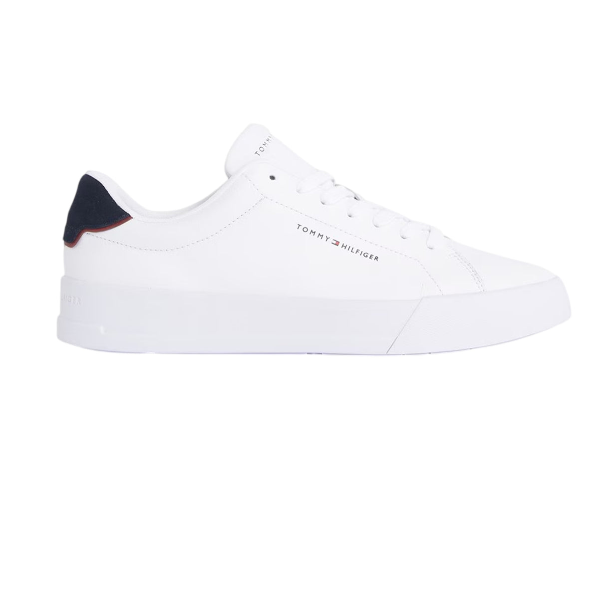 White-Navy - Front - Tommy Hilfiger Mens Pebble Grain Court Leather Trainers
