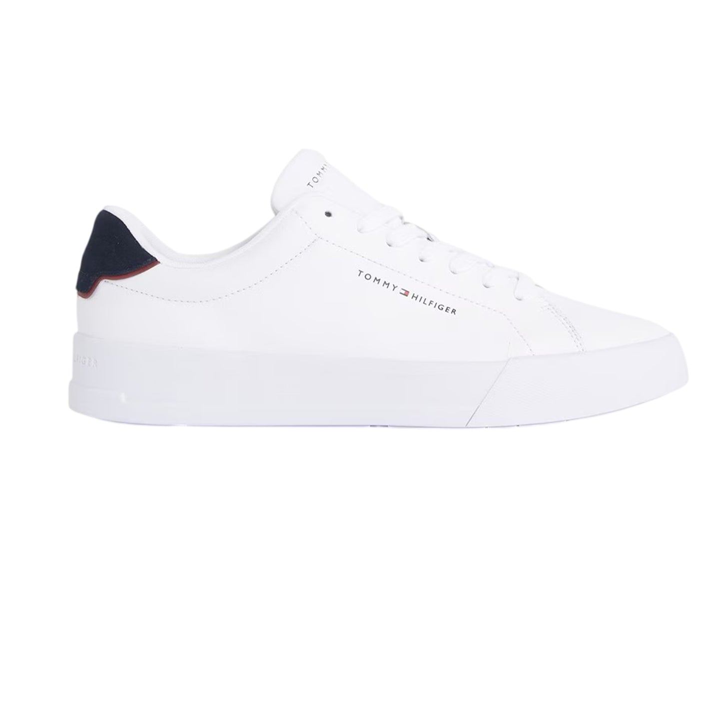 White-Navy - Front - Tommy Hilfiger Mens Pebble Grain Court Leather Trainers