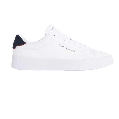 White-Navy - Front - Tommy Hilfiger Mens Pebble Grain Court Leather Trainers