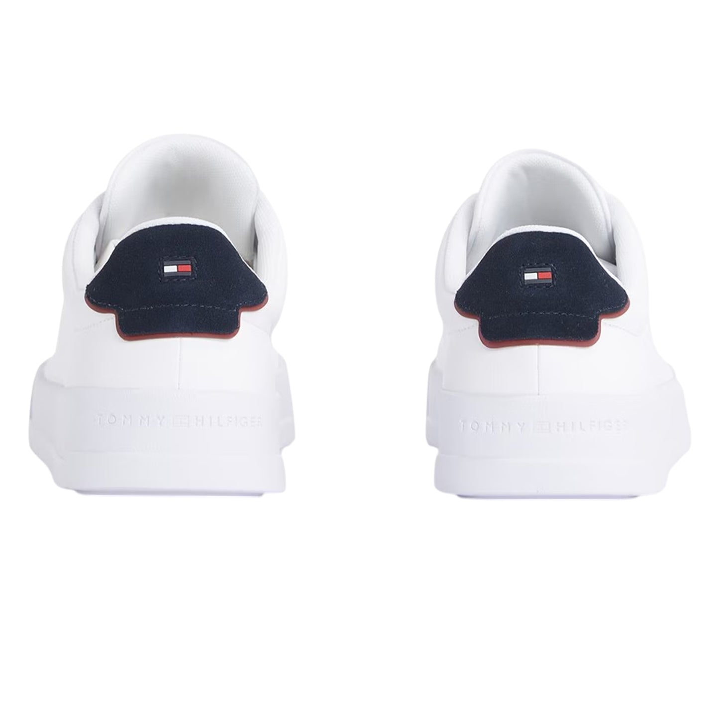 White-Navy - Back - Tommy Hilfiger Mens Pebble Grain Court Leather Trainers