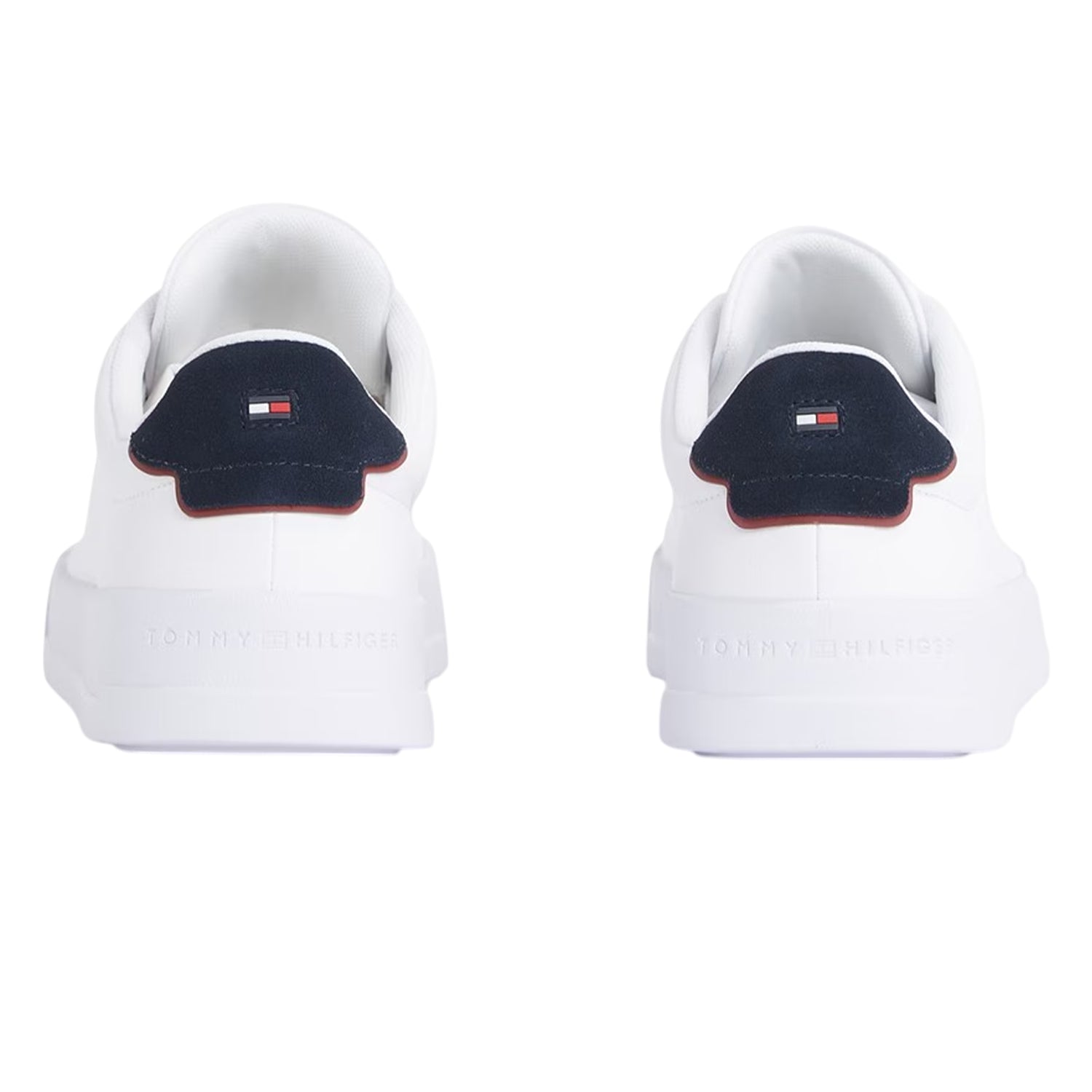 White-Navy - Back - Tommy Hilfiger Mens Pebble Grain Court Leather Trainers