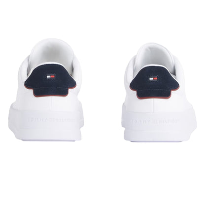 White-Navy - Back - Tommy Hilfiger Mens Pebble Grain Court Leather Trainers
