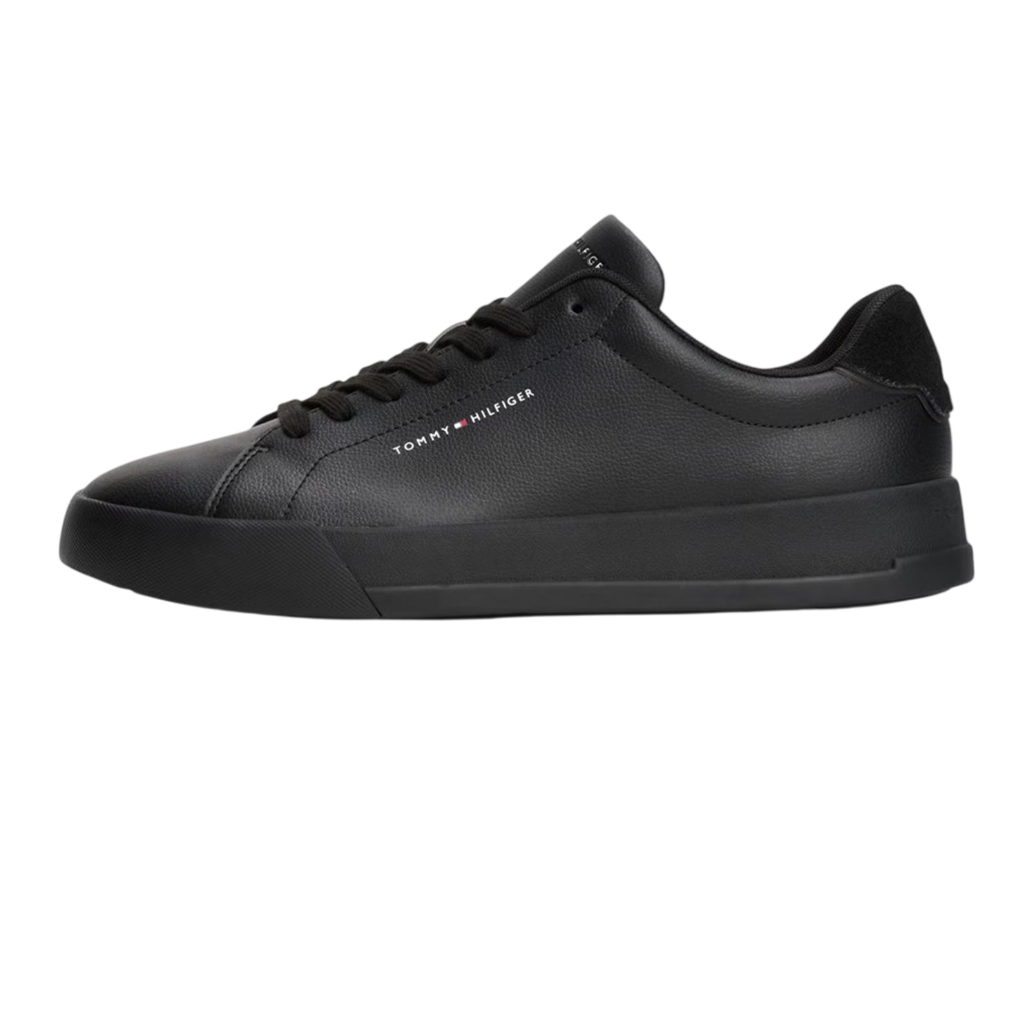 Black - Side - Tommy Hilfiger Mens Pebble Grain Court Leather Trainers