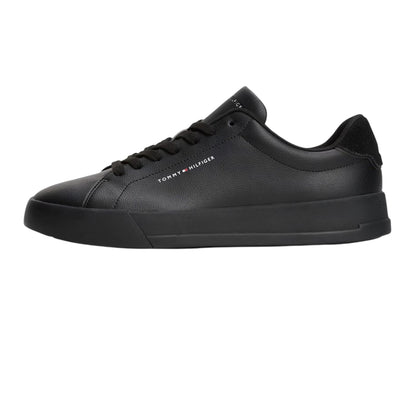 Black - Side - Tommy Hilfiger Mens Pebble Grain Court Leather Trainers