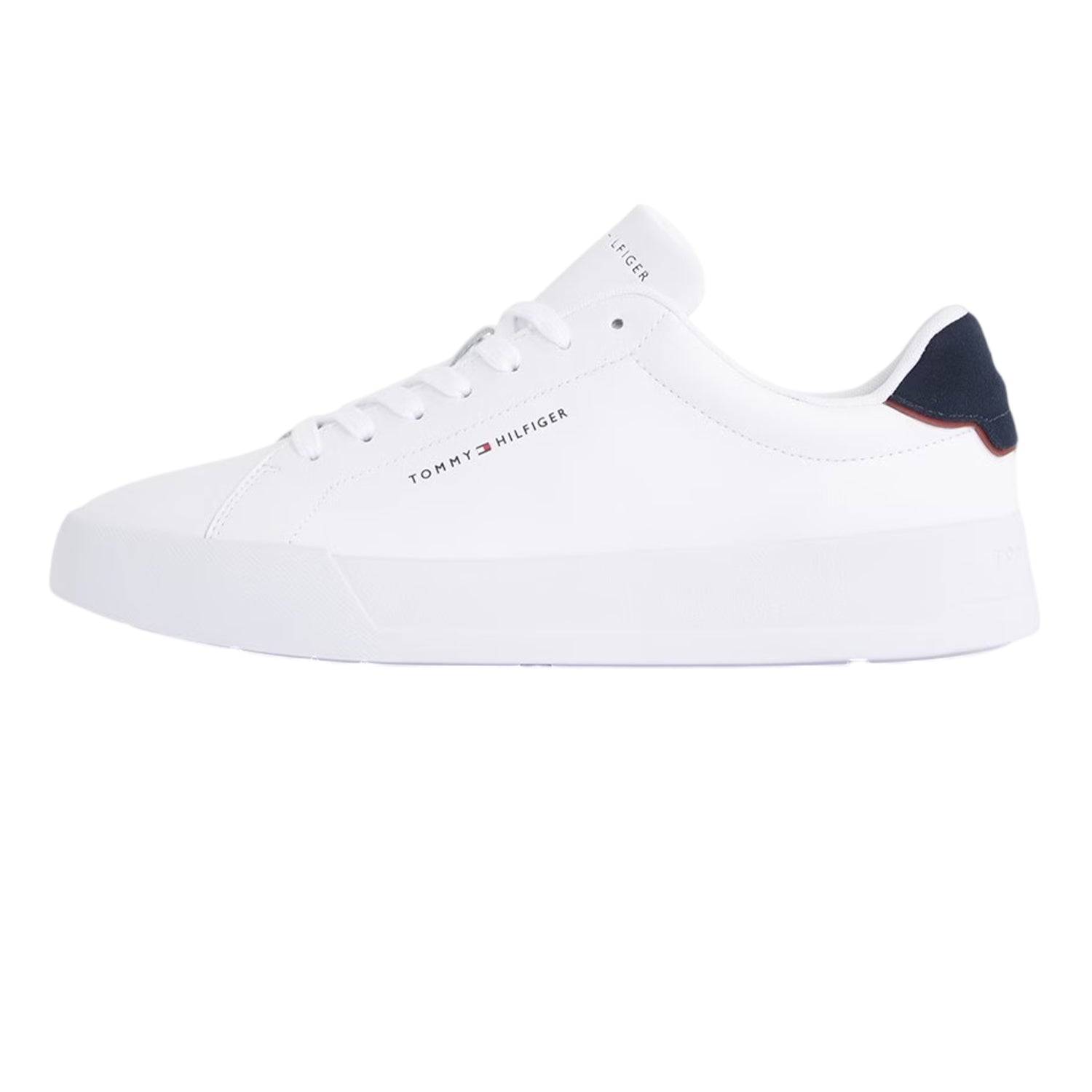 White-Navy - Side - Tommy Hilfiger Mens Pebble Grain Court Leather Trainers