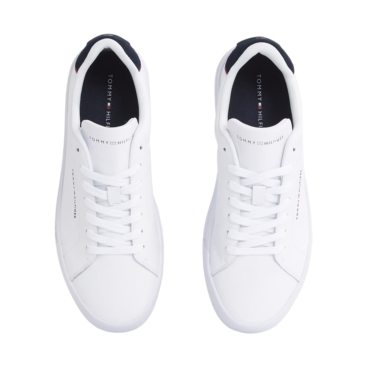 White-Navy - Lifestyle - Tommy Hilfiger Mens Pebble Grain Court Leather Trainers