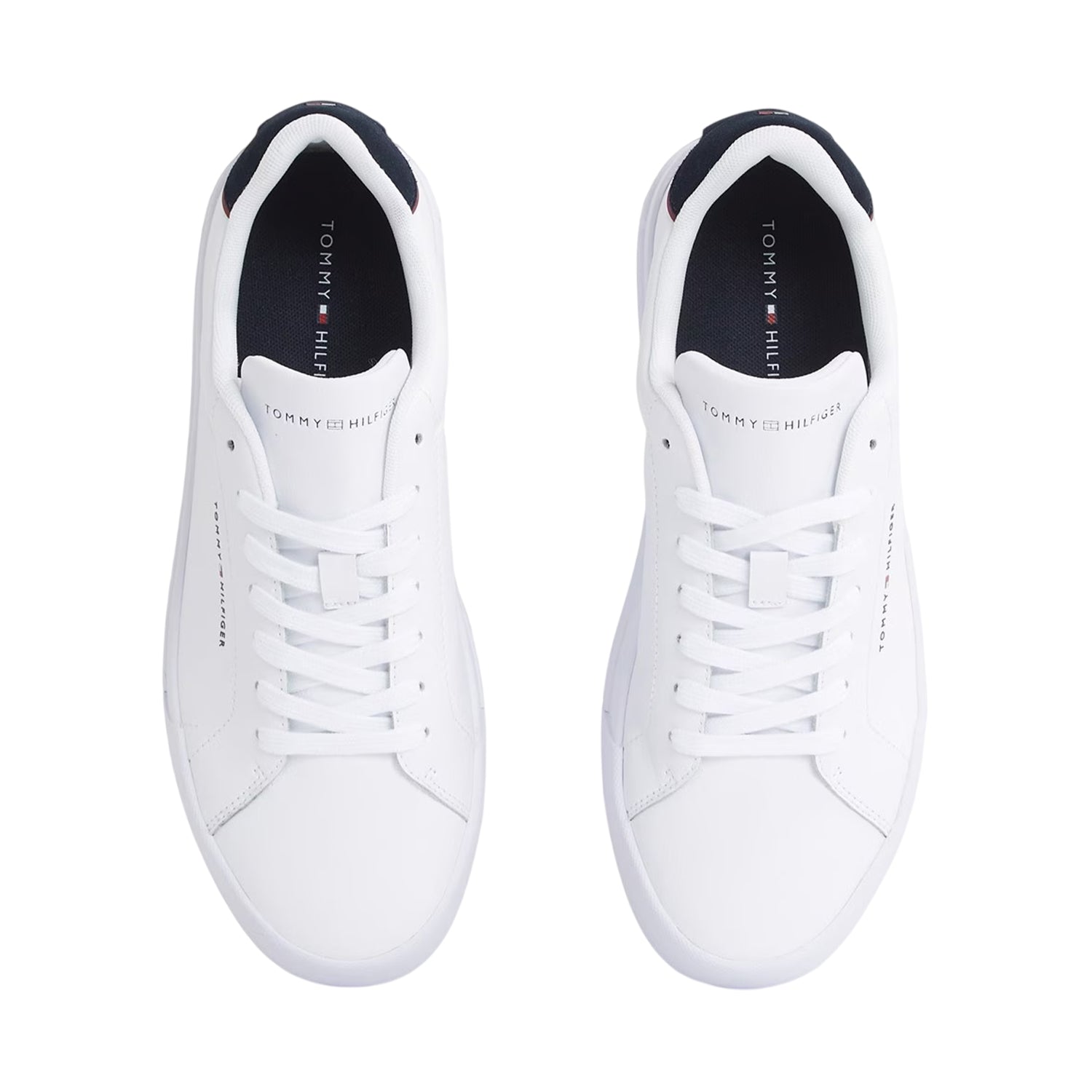 White-Navy - Lifestyle - Tommy Hilfiger Mens Pebble Grain Court Leather Trainers