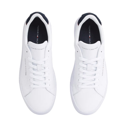 White-Navy - Lifestyle - Tommy Hilfiger Mens Pebble Grain Court Leather Trainers