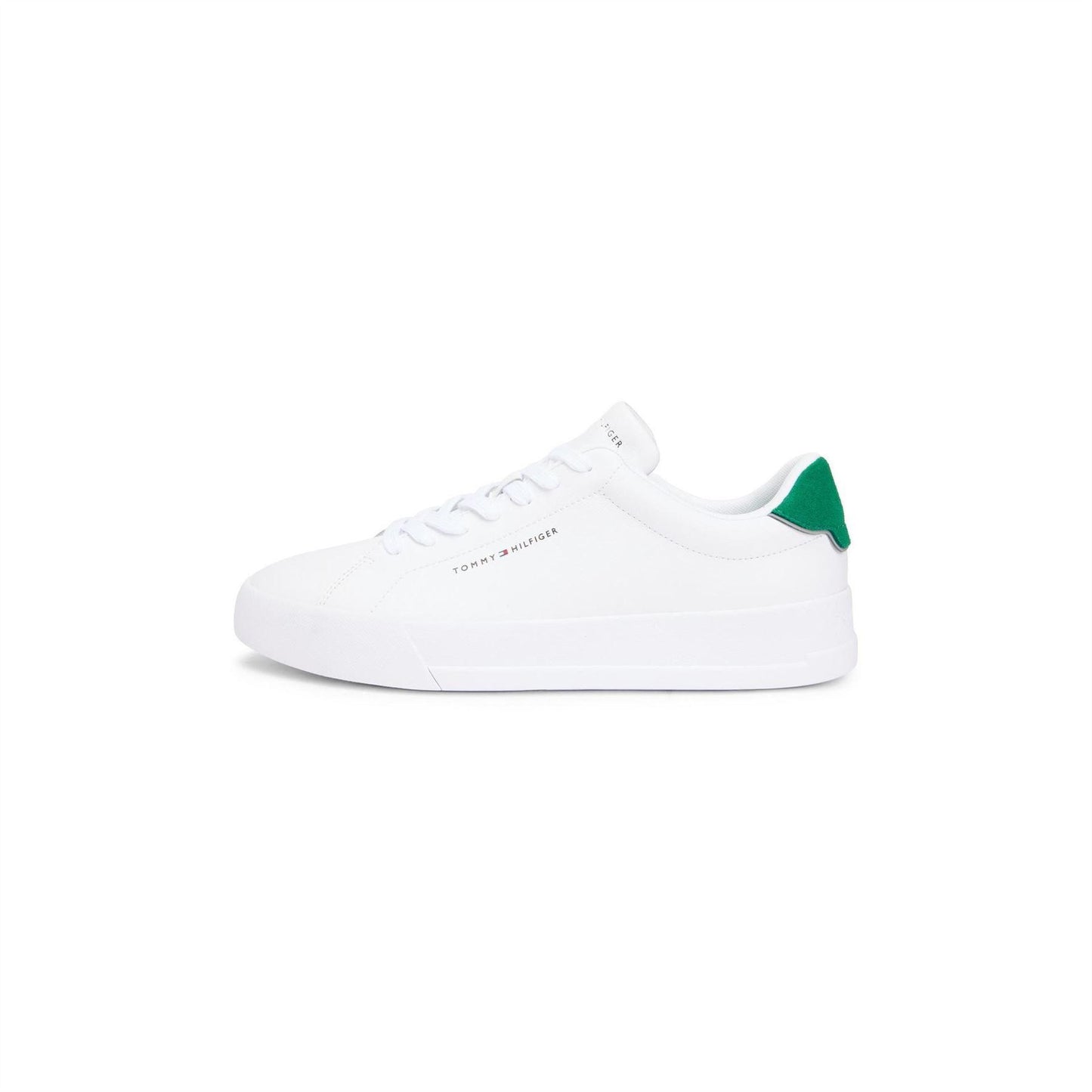White-Green - Front - Tommy Hilfiger Mens Pebble Grain Court Leather Trainers