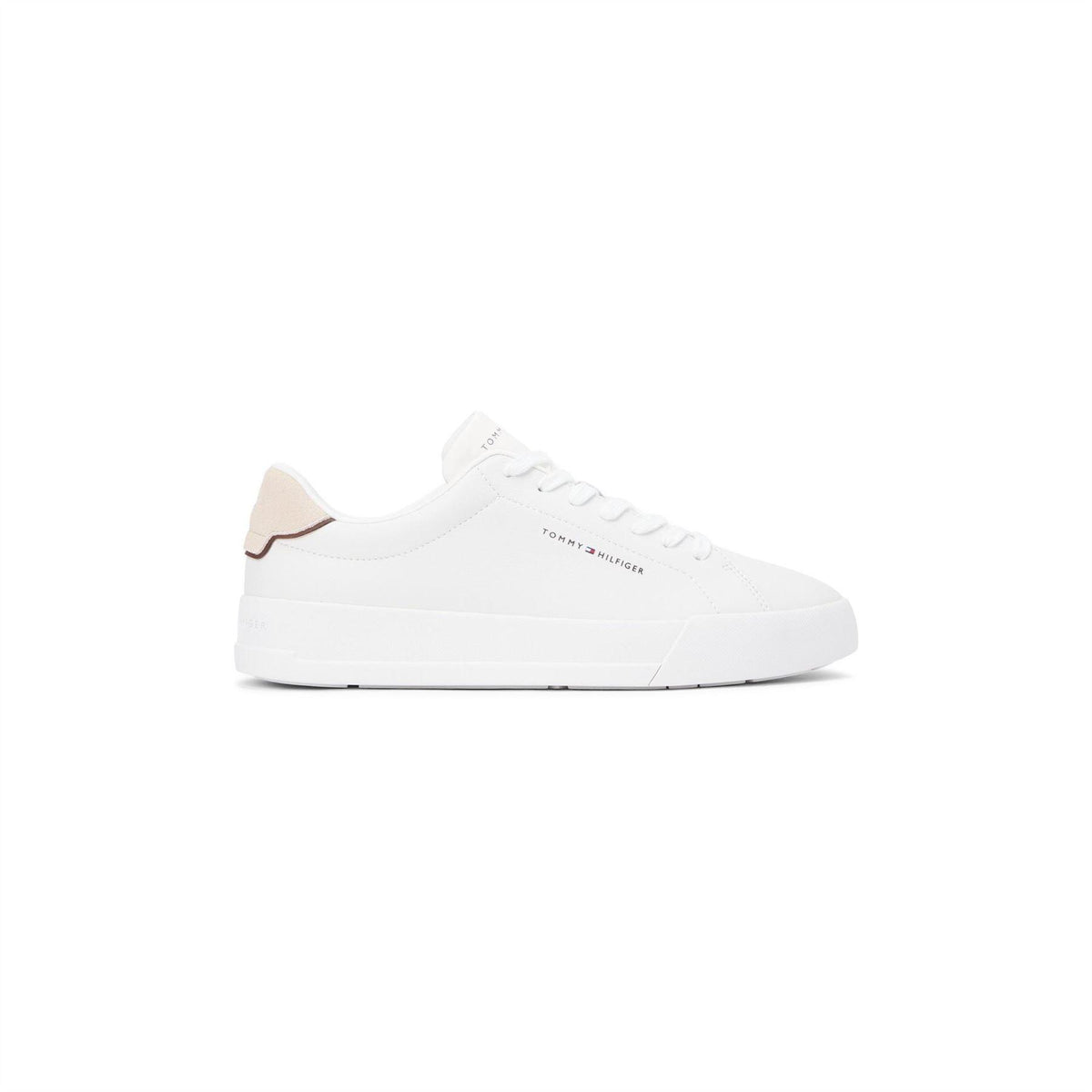 Ecru-Beige - Front - Tommy Hilfiger Mens Pebble Grain Court Leather Trainers