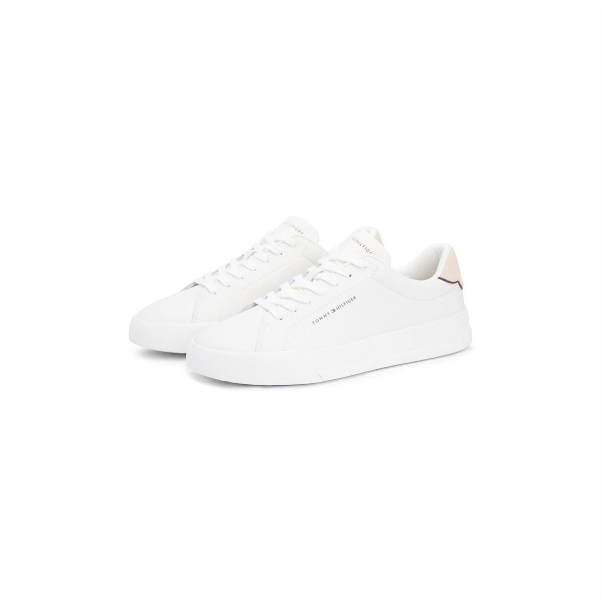 Ecru-Beige - Back - Tommy Hilfiger Mens Pebble Grain Court Leather Trainers