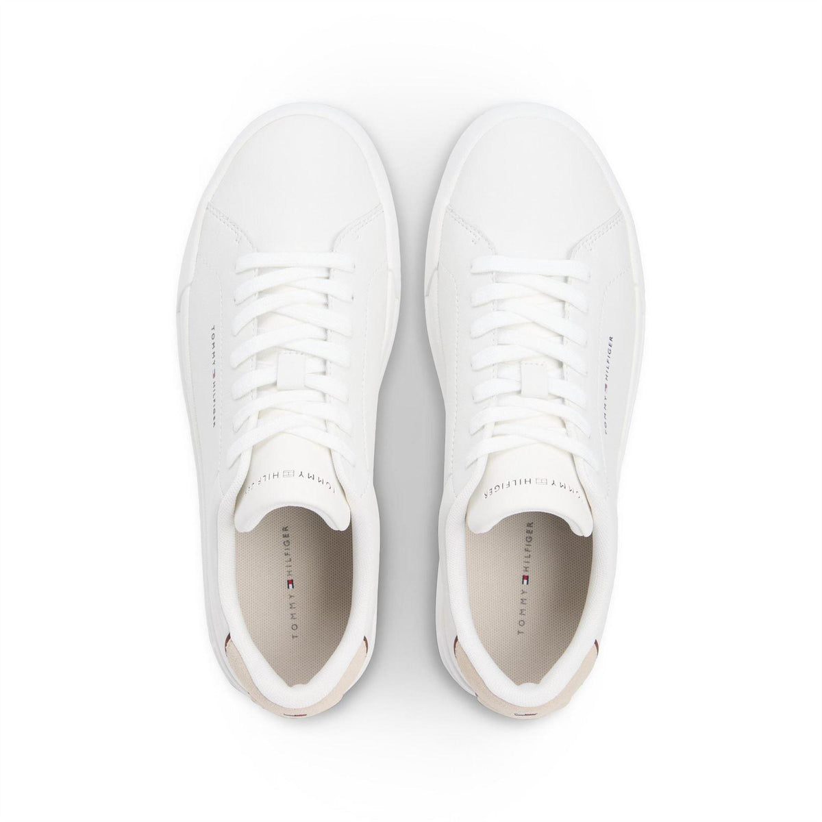 Ecru-Beige - Side - Tommy Hilfiger Mens Pebble Grain Court Leather Trainers