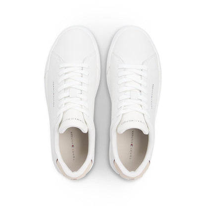 Ecru-Beige - Side - Tommy Hilfiger Mens Pebble Grain Court Leather Trainers