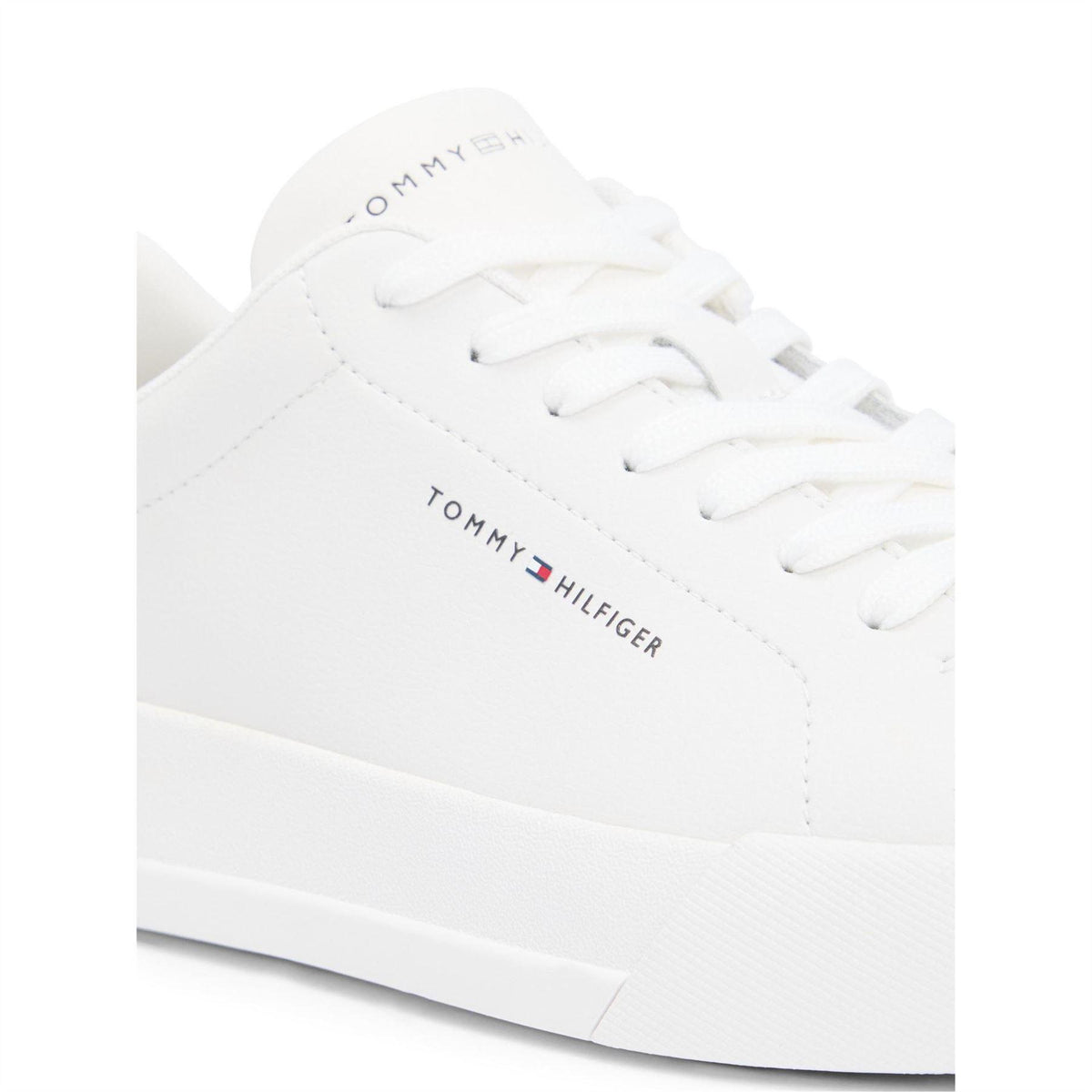 Ecru-Beige - Pack Shot - Tommy Hilfiger Mens Pebble Grain Court Leather Trainers