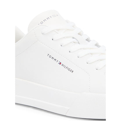 Ecru-Beige - Pack Shot - Tommy Hilfiger Mens Pebble Grain Court Leather Trainers