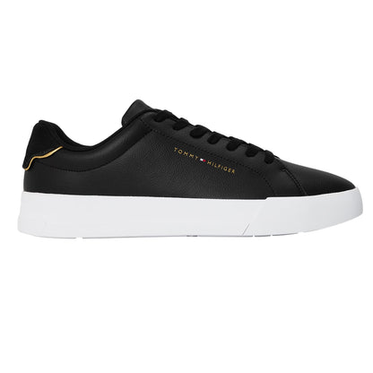 Black-Gold - Front - Tommy Hilfiger Mens Pebble Grain Court Leather Trainers