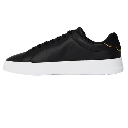 Black-Gold - Side - Tommy Hilfiger Mens Pebble Grain Court Leather Trainers