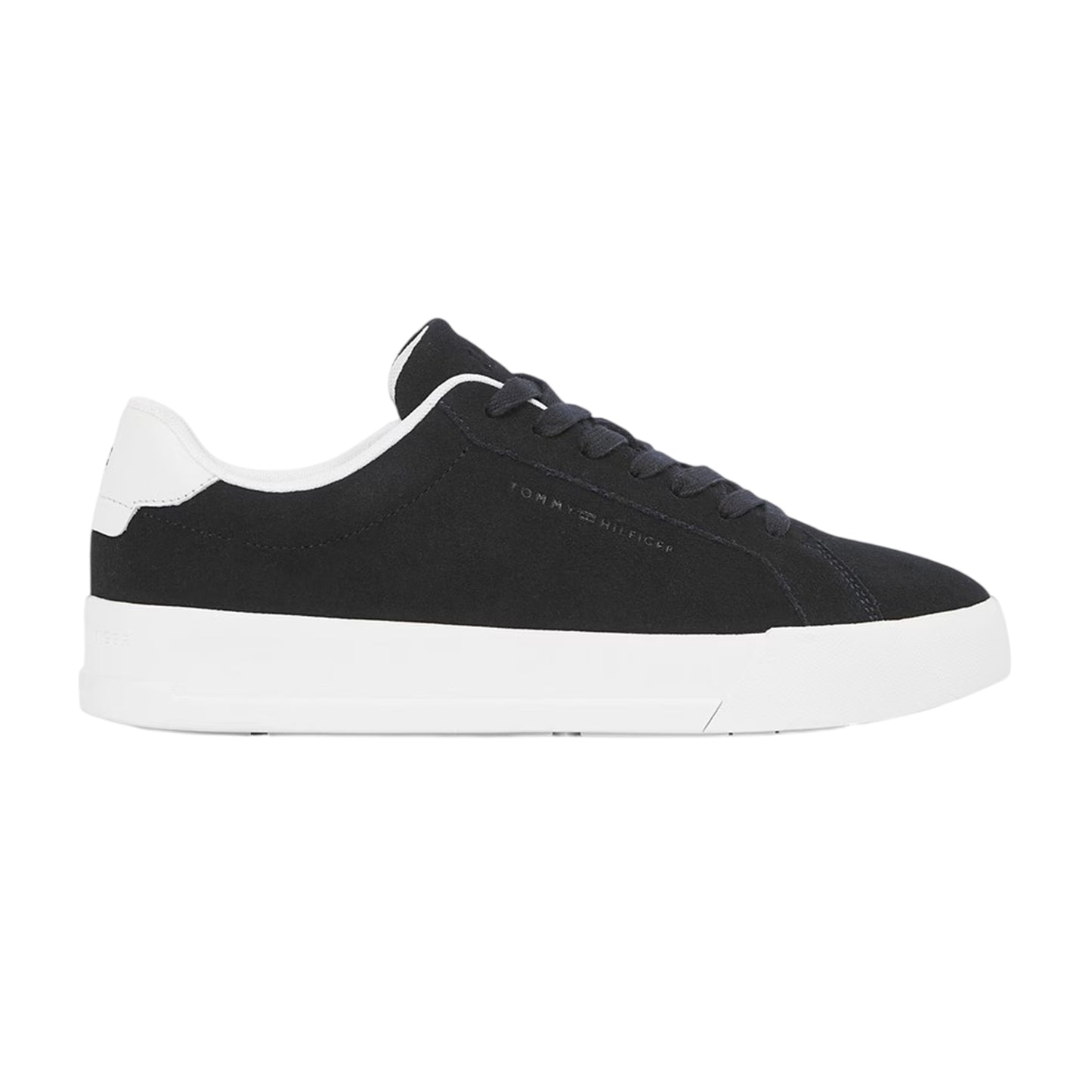 Black-White - Front - Tommy Hilfiger Mens Pebble Grain Court Leather Trainers