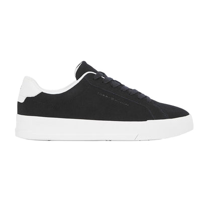 Black-White - Front - Tommy Hilfiger Mens Pebble Grain Court Leather Trainers