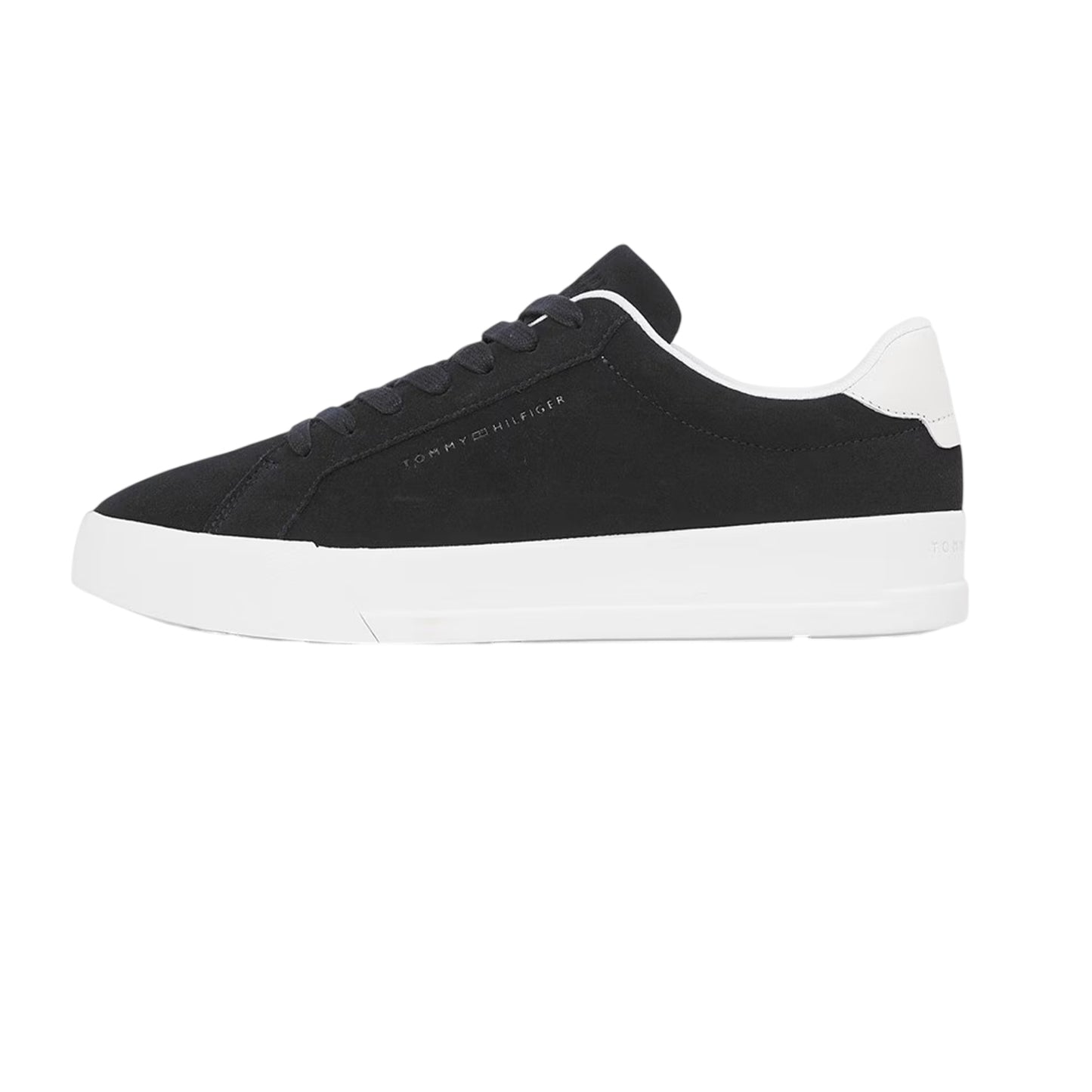 Black-White - Back - Tommy Hilfiger Mens Pebble Grain Court Leather Trainers
