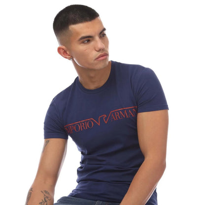 Blue - Side - Emporio Armani Mens Crew Neck T-Shirt