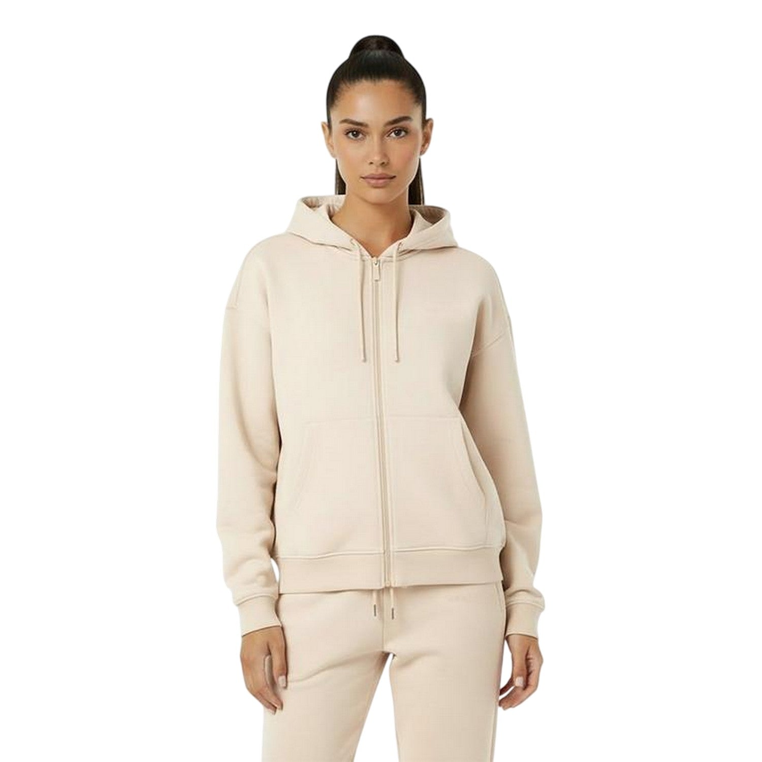 Cream - Side - USA Womens-Ladies Oversized Full Zip Hoodie