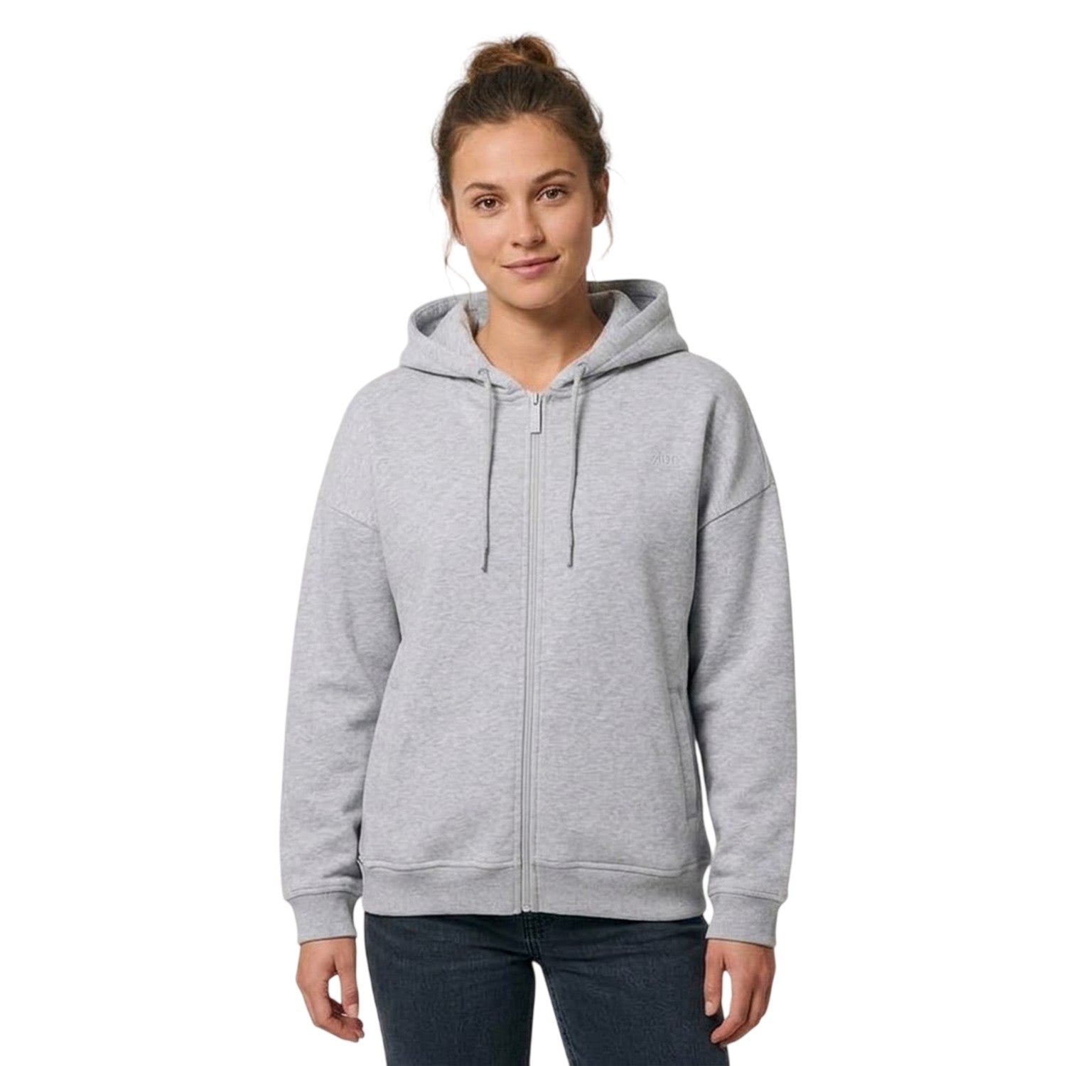Grey Marl Marl - Side - USA Womens-Ladies Oversized Full Zip Hoodie