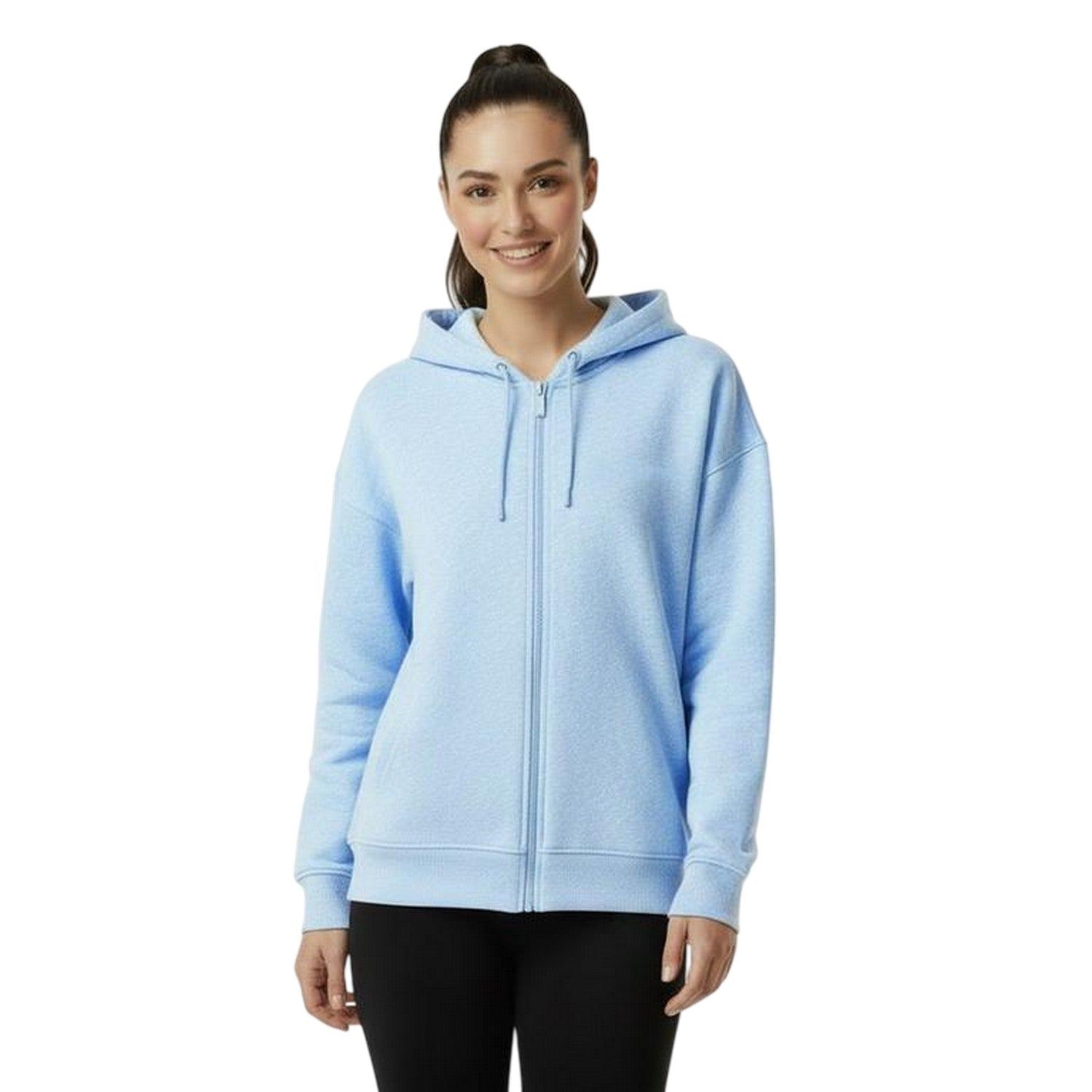 Blue Marl - Side - USA Womens-Ladies Oversized Full Zip Hoodie