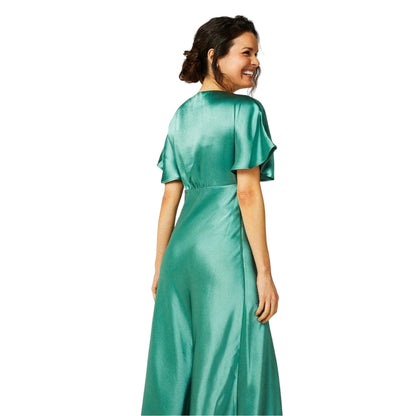 Mint - Back - Biba Womens-Ladies Satin Fitted Angel Sleeve Maxi Dress
