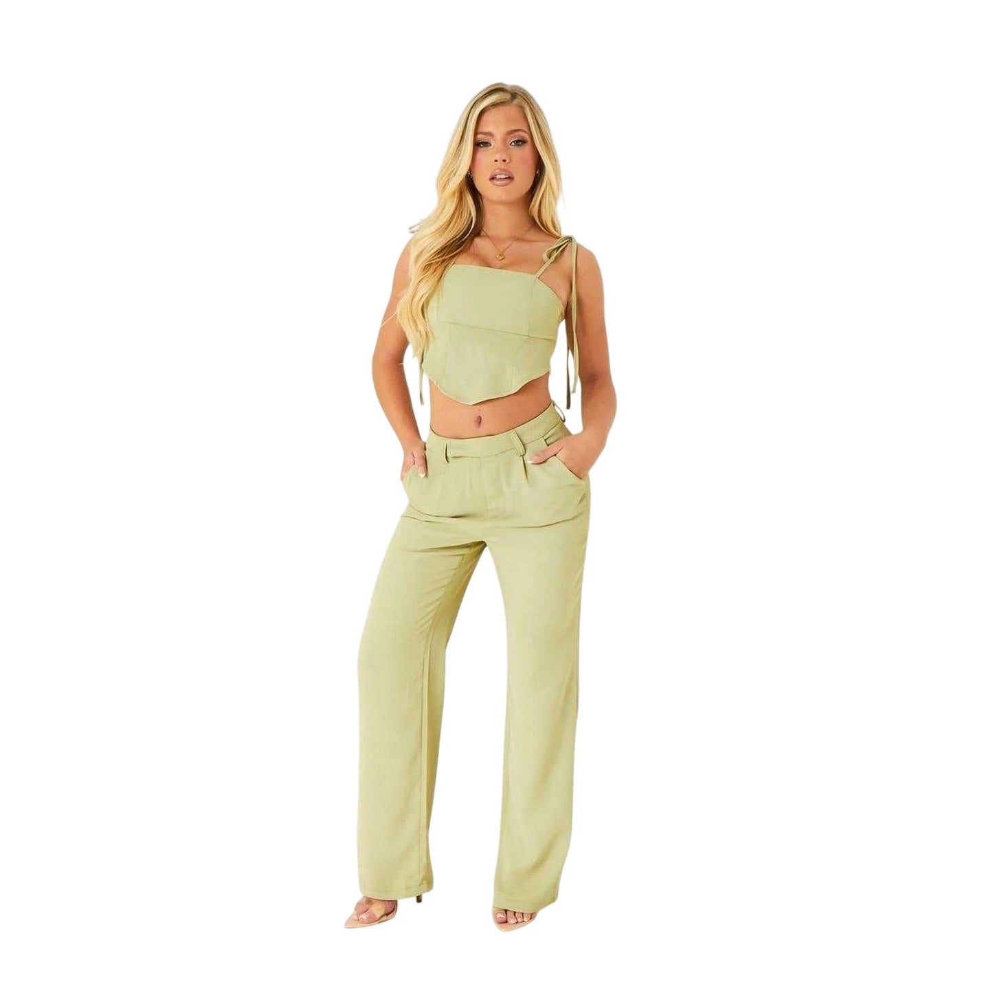 Sage - Back - Missy Empire Womens-Ladies Plain Straight Leg Trousers