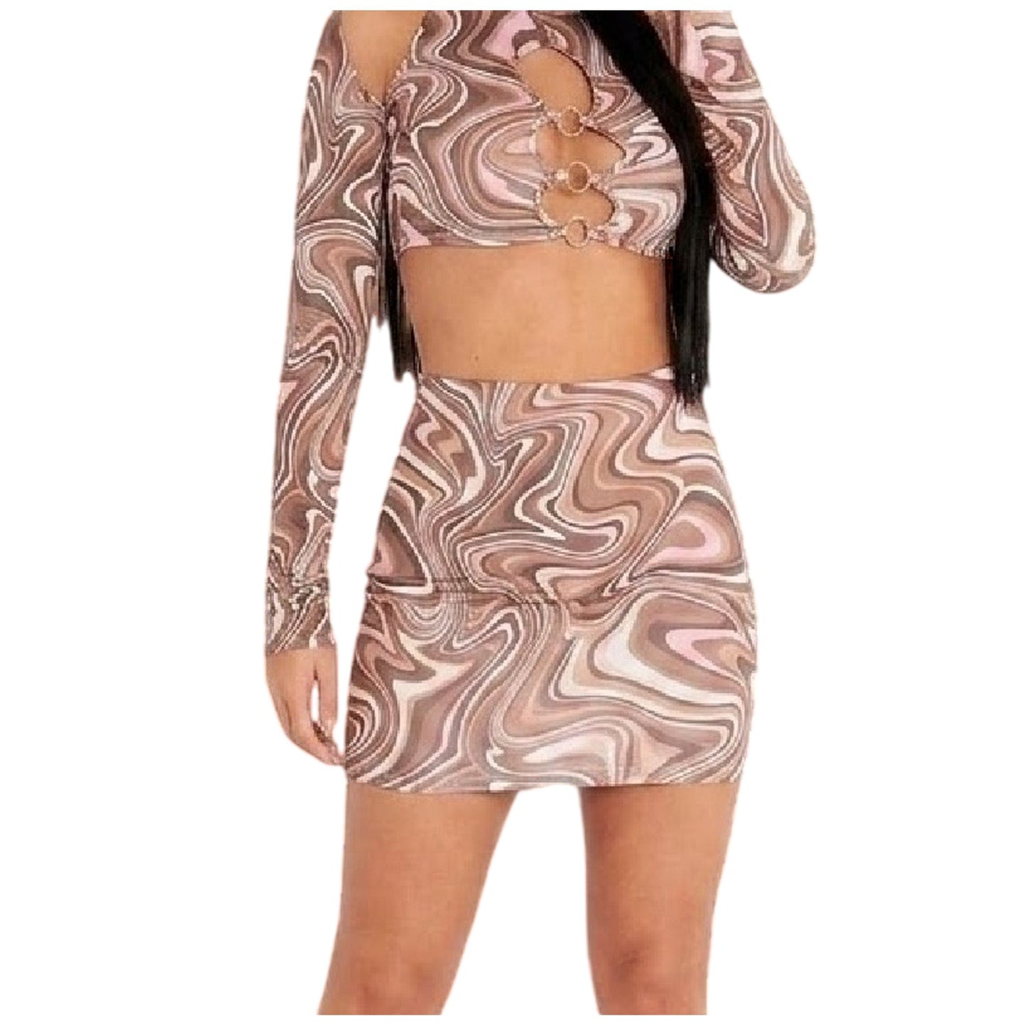 Brown - Front - Missy Empire Womens-Ladies Abstract Marble Mini Skirt