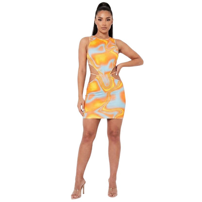 Orange - Back - Missy Empire Womens-Ladies Swirl Print Cut Out Mini Skirt