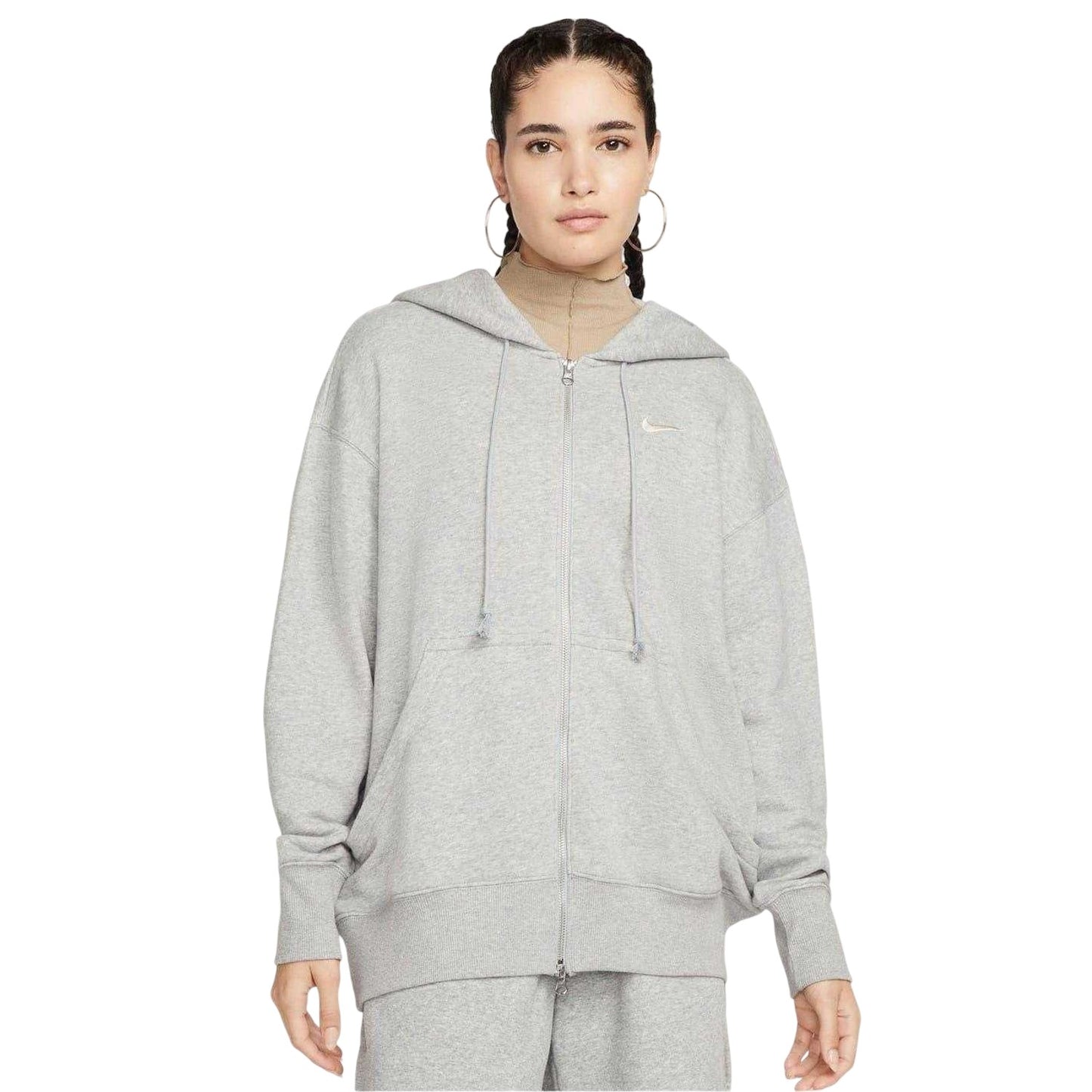 Grey Marl Marl - Front - Nike Womens-Ladies Phoenix Fleece Oversized Sport Full Zip Hoodie