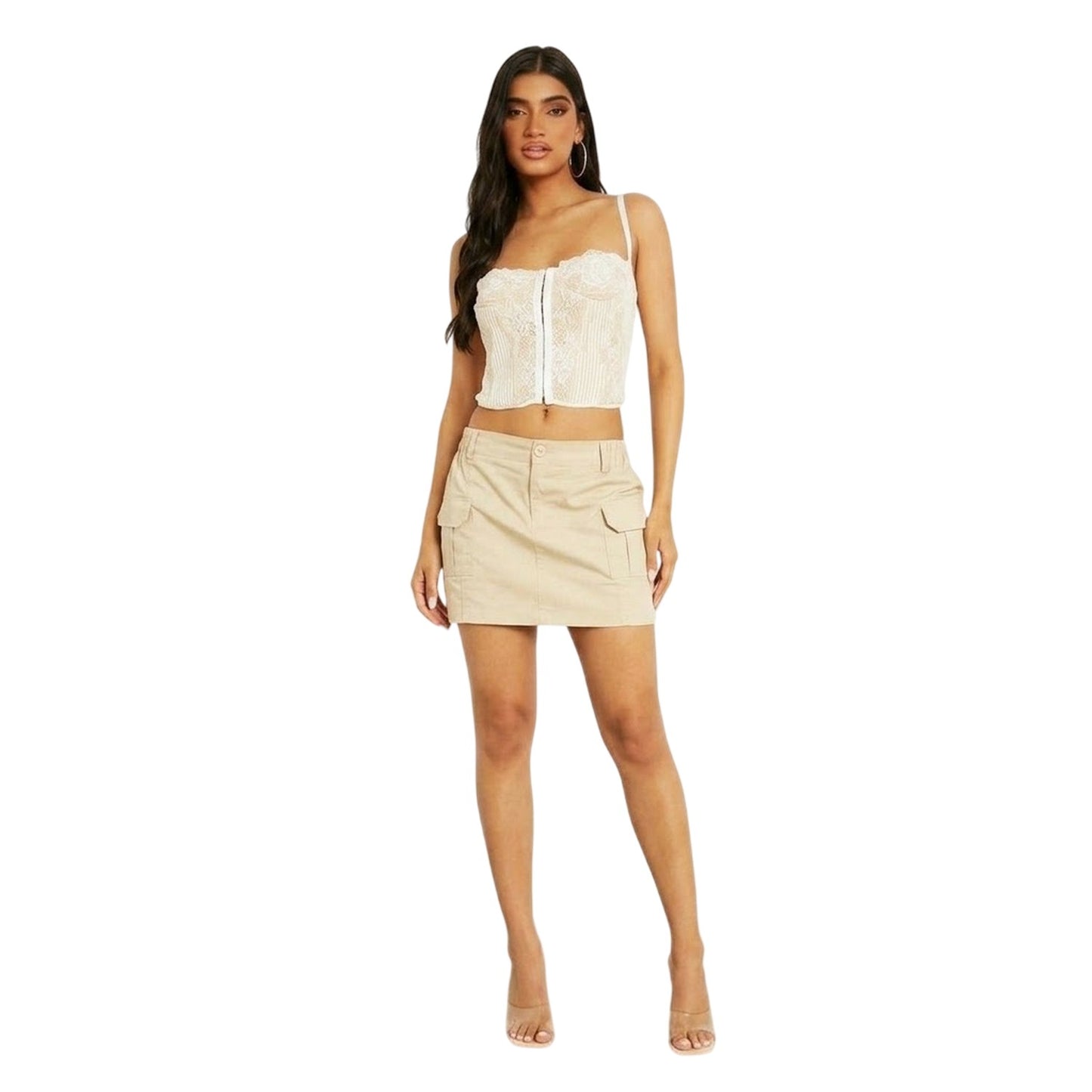 Beige - Back - Missy Empire Womens-Ladies Cargo Mini Skirt
