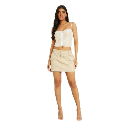 Beige - Back - Missy Empire Womens-Ladies Cargo Mini Skirt