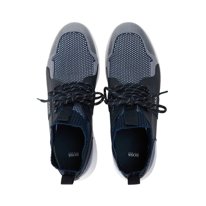 Dark Blue - Side - Boss Mens Monk Knitted Sock Trainers