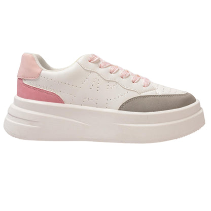 White-Grey-Pink - Front - Kappa Womens-Ladies Ari Casual Platform Trainers