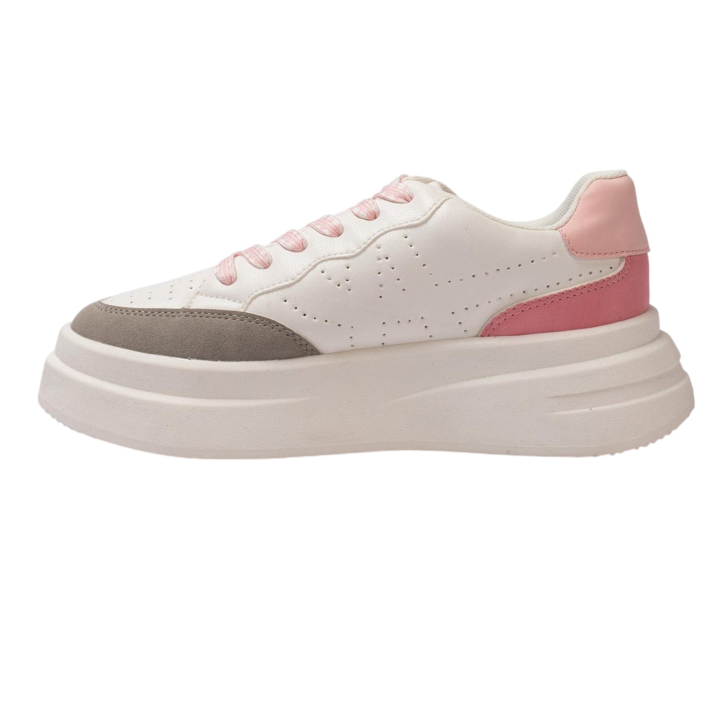 White-Grey-Pink - Back - Kappa Womens-Ladies Ari Casual Platform Trainers