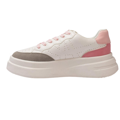 White-Grey-Pink - Back - Kappa Womens-Ladies Ari Casual Platform Trainers