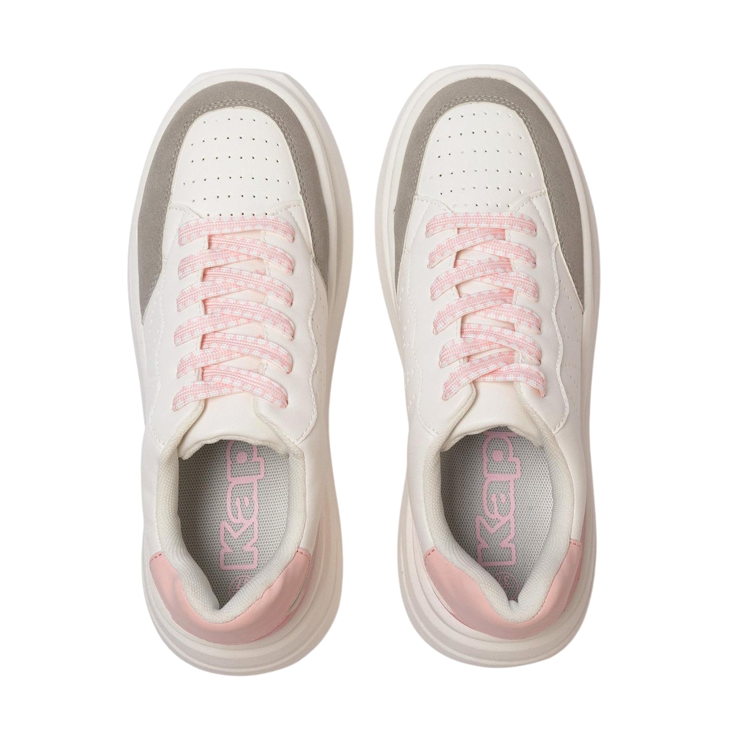 White-Grey-Pink - Side - Kappa Womens-Ladies Ari Casual Platform Trainers