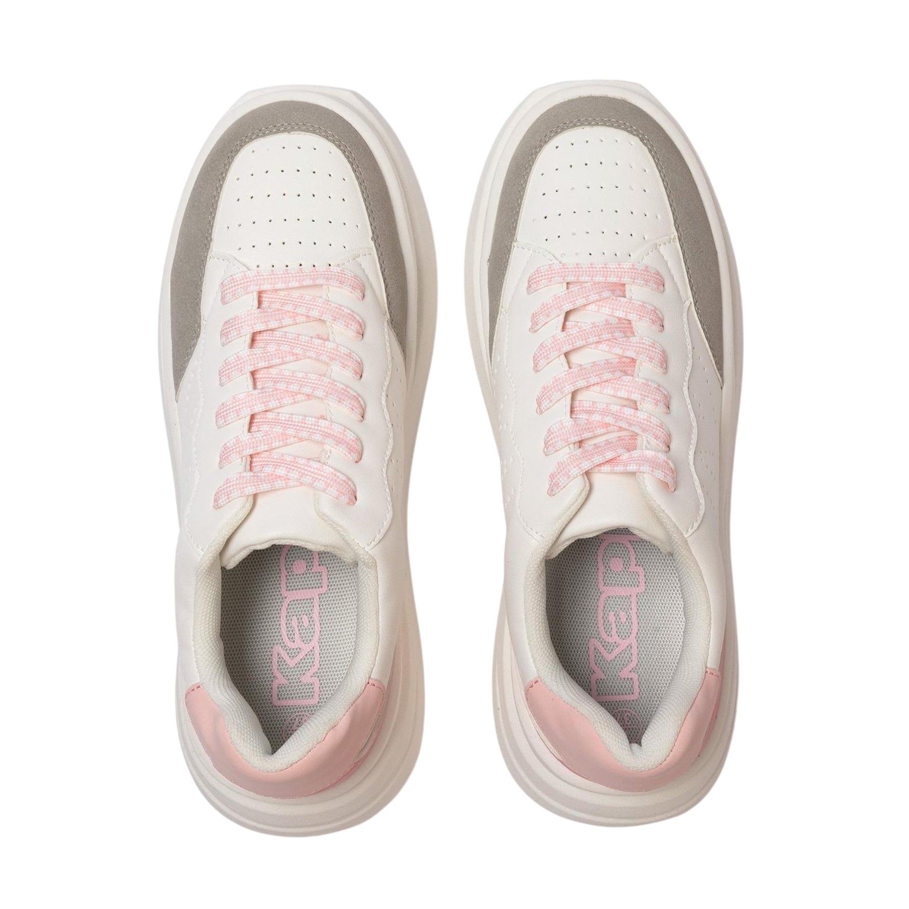 White-Grey-Pink - Side - Kappa Womens-Ladies Ari Casual Platform Trainers
