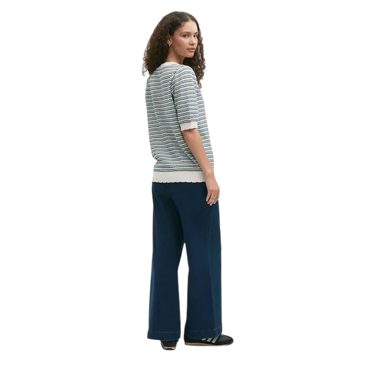 Blue - Back - Finery Womens-Ladies Stripe Scalloped Relaxed Fit Sweater Top