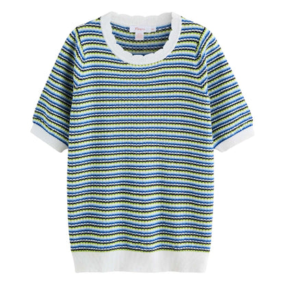 Blue - Front - Finery Womens-Ladies Stripe Scalloped Relaxed Fit Sweater Top