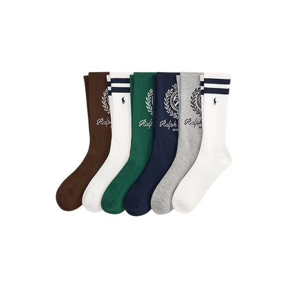 Multicoloured - Side - Ralph Lauren Unisex Adult Crest Crew Socks (Pack of 6)