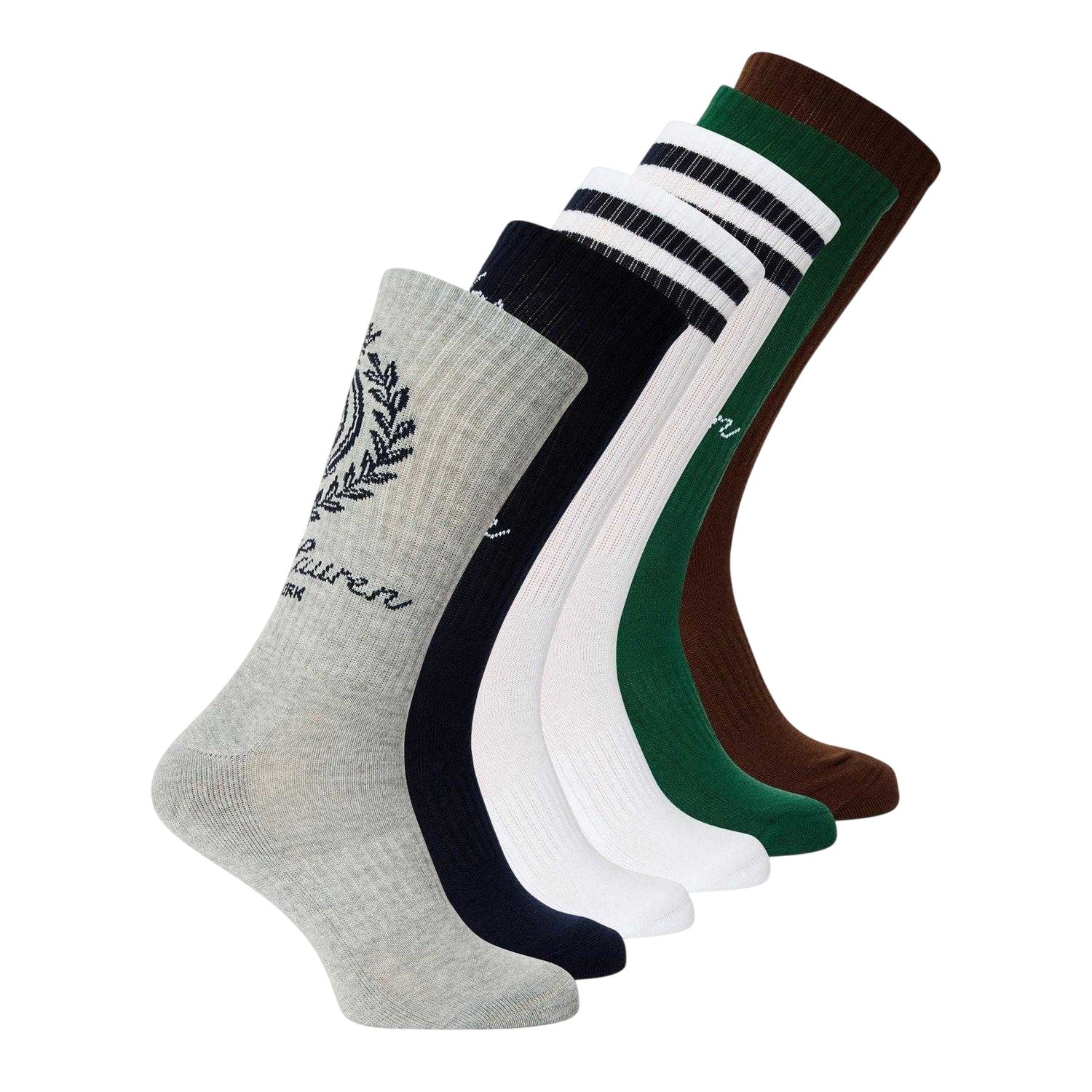 Multicoloured - Front - Ralph Lauren Unisex Adult Crest Crew Socks (Pack of 6)