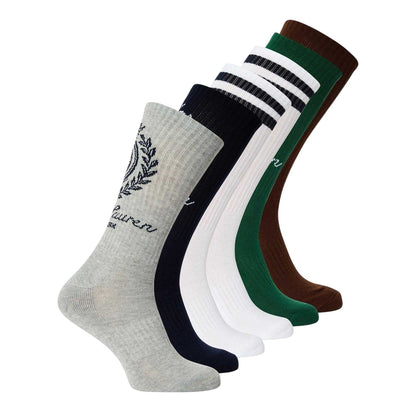 Multicoloured - Front - Ralph Lauren Unisex Adult Crest Crew Socks (Pack of 6)