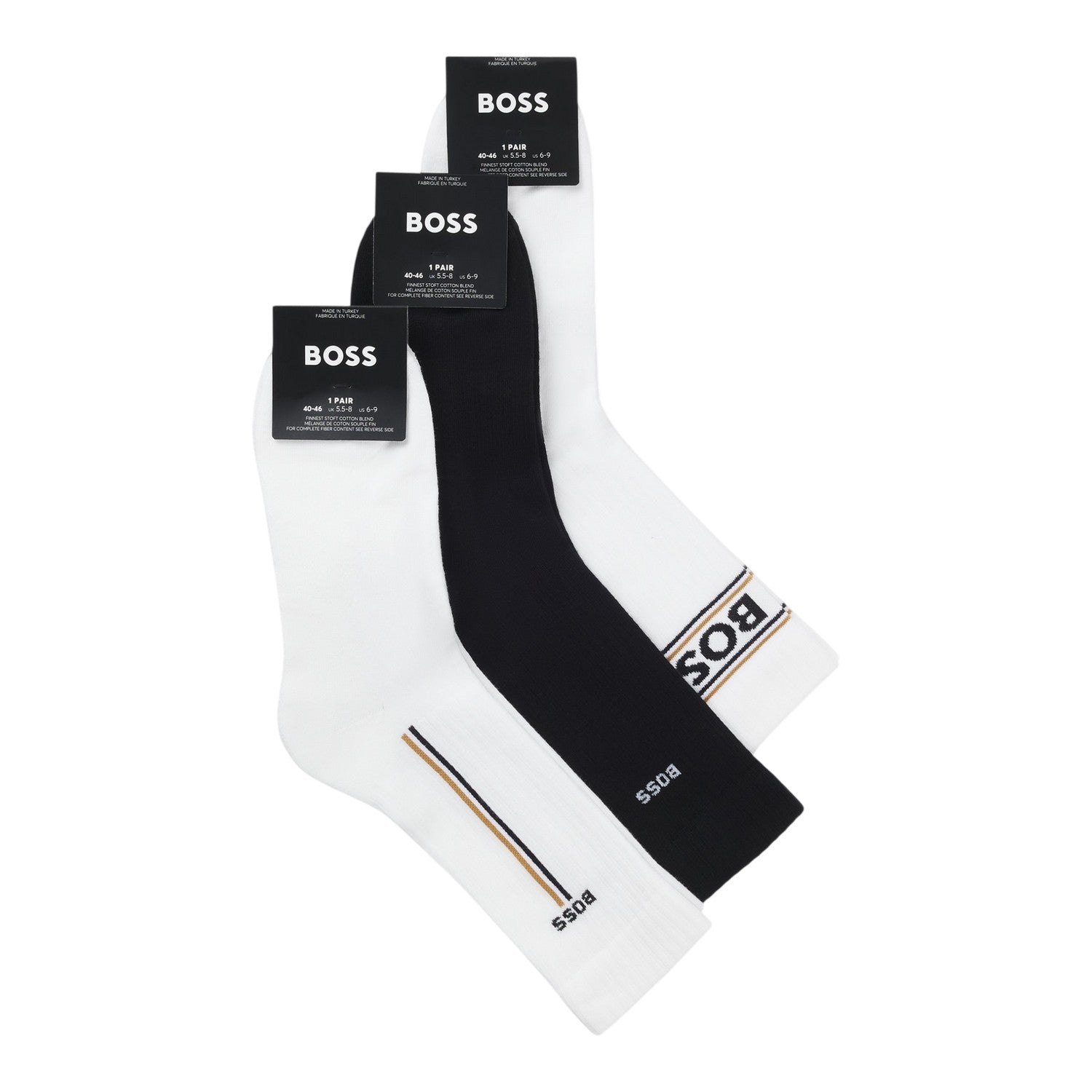 Black-White - Back - Boss Unisex Adult Logo Crew Socks (Pack of 3)